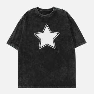 star print tee washed look youthful & trendy style 1575