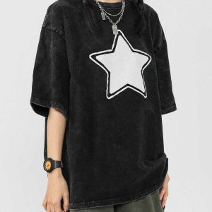 star print tee washed look youthful & trendy style 8698