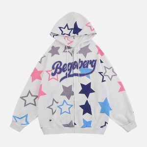 star print zipper hoodie   youthful & trendy urban wear 1619