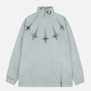 star rivet zip sweatshirt   edgy multi pocket design 4661
