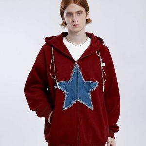 starlight denim patchwork hoodie   youthful urban appeal 5441