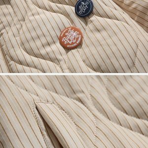 striped badge winter coat iconic & warm streetwear 6056