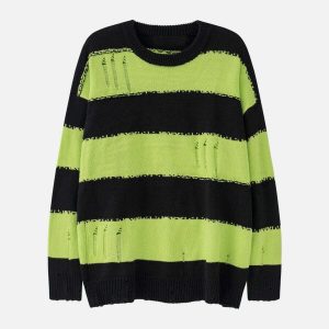 striped jacquard sweater with ripped detail   urban chic 1600