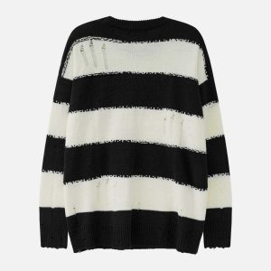 striped jacquard sweater with ripped detail   urban chic 3021