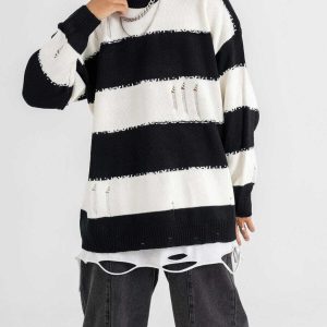 striped jacquard sweater with ripped detail   urban chic 4482
