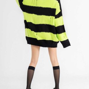 striped jacquard sweater with ripped detail   urban chic 7179