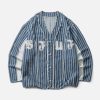 striped patchwork denim jacket baseball inspired urban look 5007