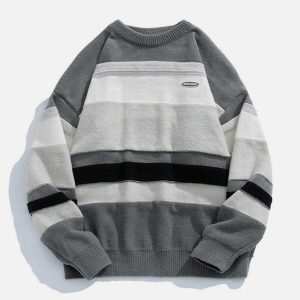striped splice sweater dynamic & youthful streetwear appeal 1391
