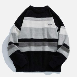 striped splice sweater dynamic & youthful streetwear appeal 2301