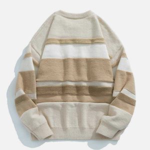 striped splice sweater dynamic & youthful streetwear appeal 3513