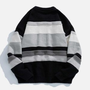 striped splice sweater dynamic & youthful streetwear appeal 4712