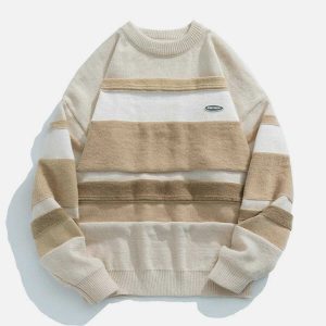 striped splice sweater dynamic & youthful streetwear appeal 6619