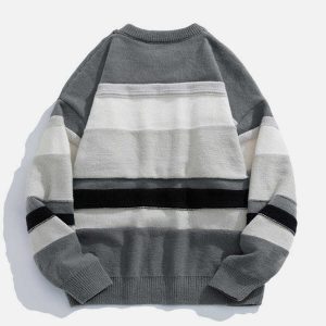striped splice sweater dynamic & youthful streetwear appeal 8626