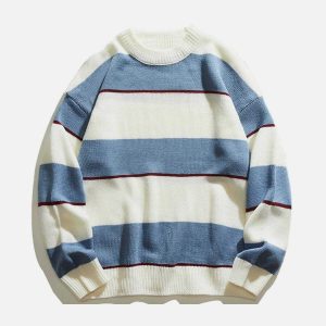striped stitching knit sweater youthful & dynamic style 7433