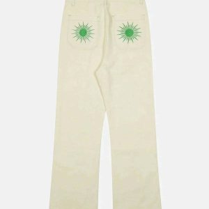sun embroidered jeans with textured pattern youthful & chic 1637