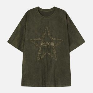 thorny star embroidered tee dynamic & youthful design 7156