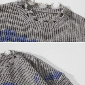 tie dye ripped hole knit sweater edgy & vibrant streetwear 3562