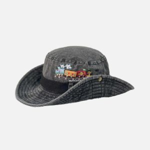 train embroidery washed distressed casual cargo hat 5111