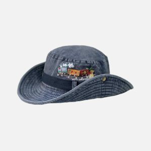 train embroidery washed distressed casual cargo hat 7144