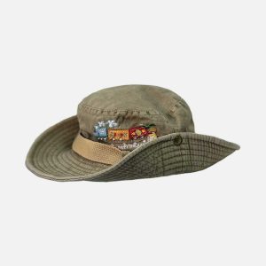 train embroidery washed distressed casual cargo hat 7955