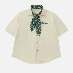 trendy floral tie shirts   short sleeve & youthful vibe 4450