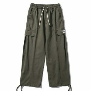 trendy multi pocket cargo pants wide leg urban fit 4309