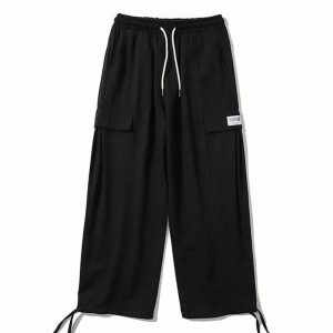 trendy multi pocket cargo pants wide leg urban fit 6566