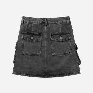 trendy multi pocket denim skirt y2k streetwear chic 5841