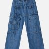 trendy multi pocket jeans patchwork & straight leg fit 1356