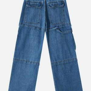 trendy multi pocket jeans patchwork & straight leg fit 2323