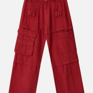 trendy multi pocket jeans patchwork & straight leg fit 4933