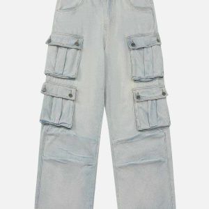 trendy multi pocket jeans sleek straight leg design 8228
