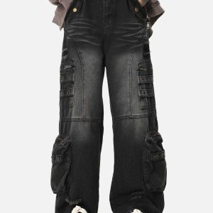trendy multi pocket jeans straight leg urban appeal 6471