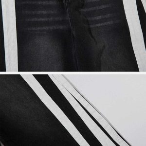 trendy multi stripe patchwork jeans   urban chic fit 8870