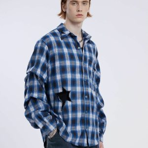 trendy plaid long sleeve shirts   youthful urban appeal 4734