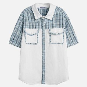 trendy plaid patchwork shirts   youthful urban style 5918