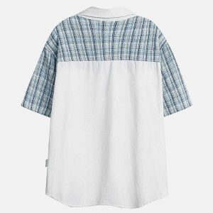 trendy plaid patchwork shirts   youthful urban style 7433