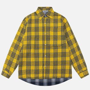 trendy plaid reversible shirt   chic & versatile streetwear 5334