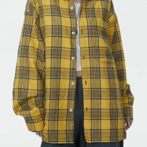 trendy plaid reversible shirt   chic & versatile streetwear 6964