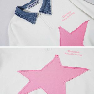 trendy star print polo sweatshirt   urban chic appeal 4298