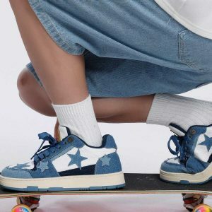 trendy starry denim skate shoes   urban all match design 4878