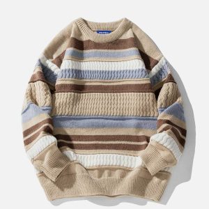 trendy stripe color block sweater   urban chic appeal 6354