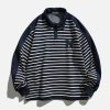 trendy stripe denim polo sweatshirt   patchwork urban chic 8761