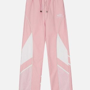 trendy stripe embroidery sweatpants with drawstring fit 2363