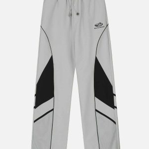 trendy stripe embroidery sweatpants with drawstring fit 5820