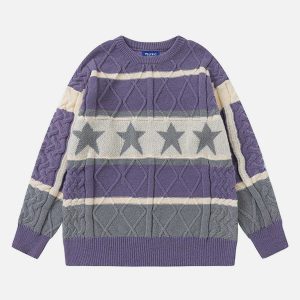 trendy stripe star sweater twist   chic urban appeal 3959