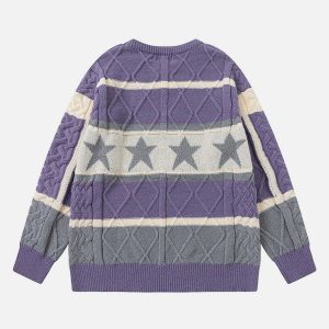 trendy stripe star sweater twist   chic urban appeal 6953