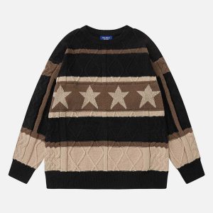 trendy stripe star sweater twist   chic urban appeal 7471