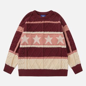 trendy stripe star sweater twist   chic urban appeal 8484
