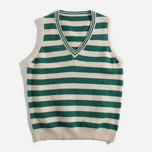 trendy striped sweater vest color block urban appeal 7476